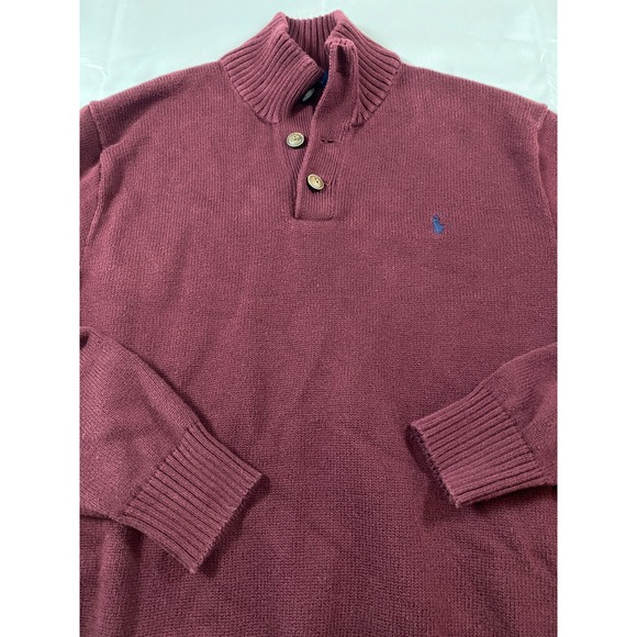 Polo Ralph Lauren Other - Polo Ralph Lauren Mens XL Burgundy Button Mock Neck Pullover Sweater Blue Pony